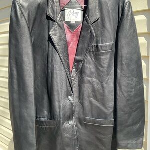 Remy soft Leather Black blazer Jacket vintage 20” by 28” red lining